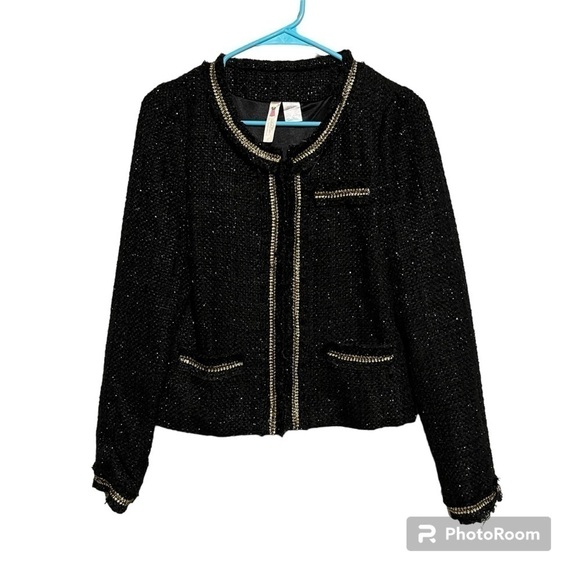 Alice Moon by Moon Collection Black Sparkle Tweed Blazer Jacket Size Medium - Picture 1 of 11
